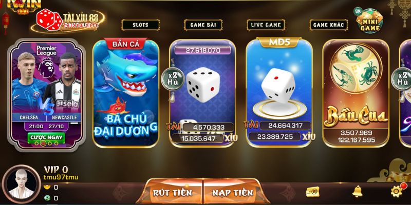 Giao diện của cổng game Tài Xỉu iWin